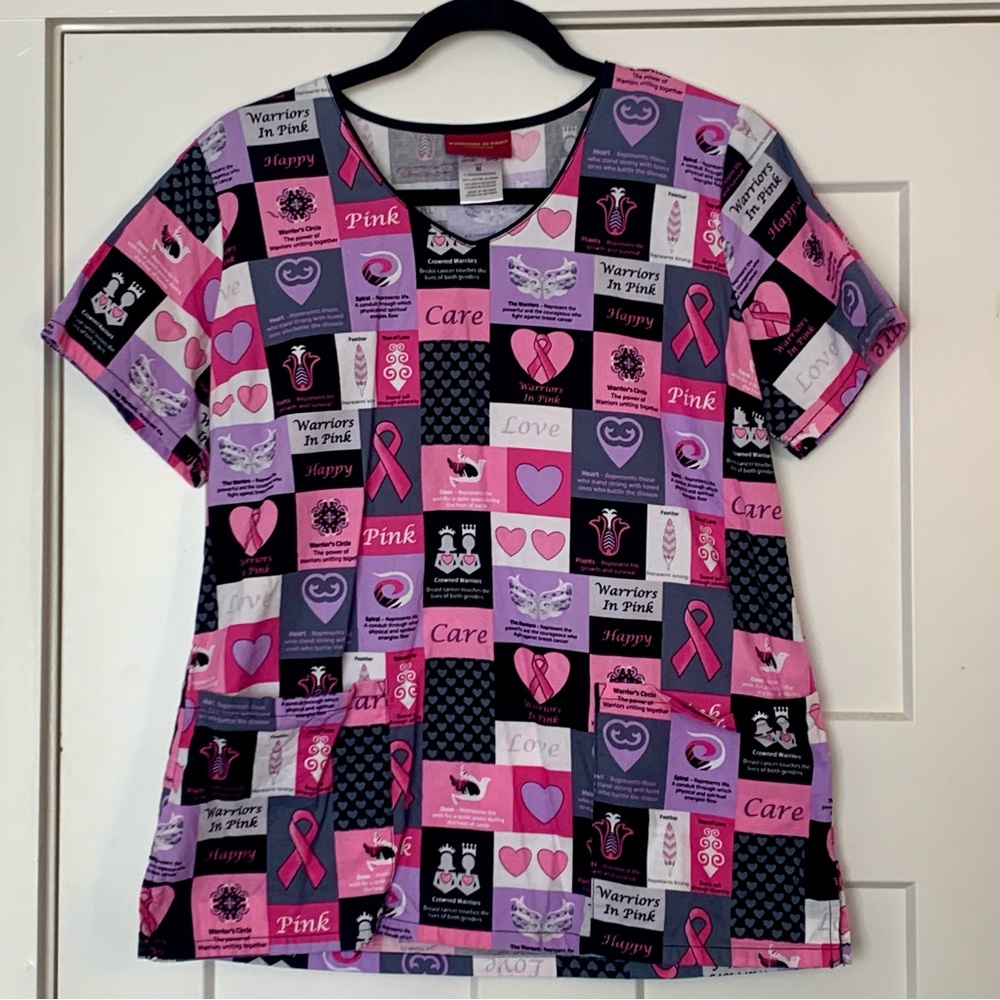Warriors in Pink Scrub Top || Breast Cancer Scrub Top || Size: Medium